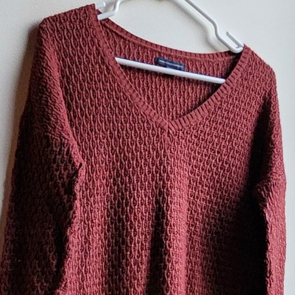 American Eagle Outfitters Burnt Sienna V-Neck Sweater Size Small - Picture 2 of 16